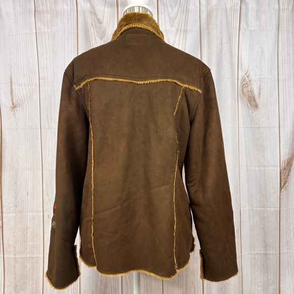 Outback Trading Co Shearling Western Jacket Embroidered Sleeves Brown Size Small - Picture 3 of 16